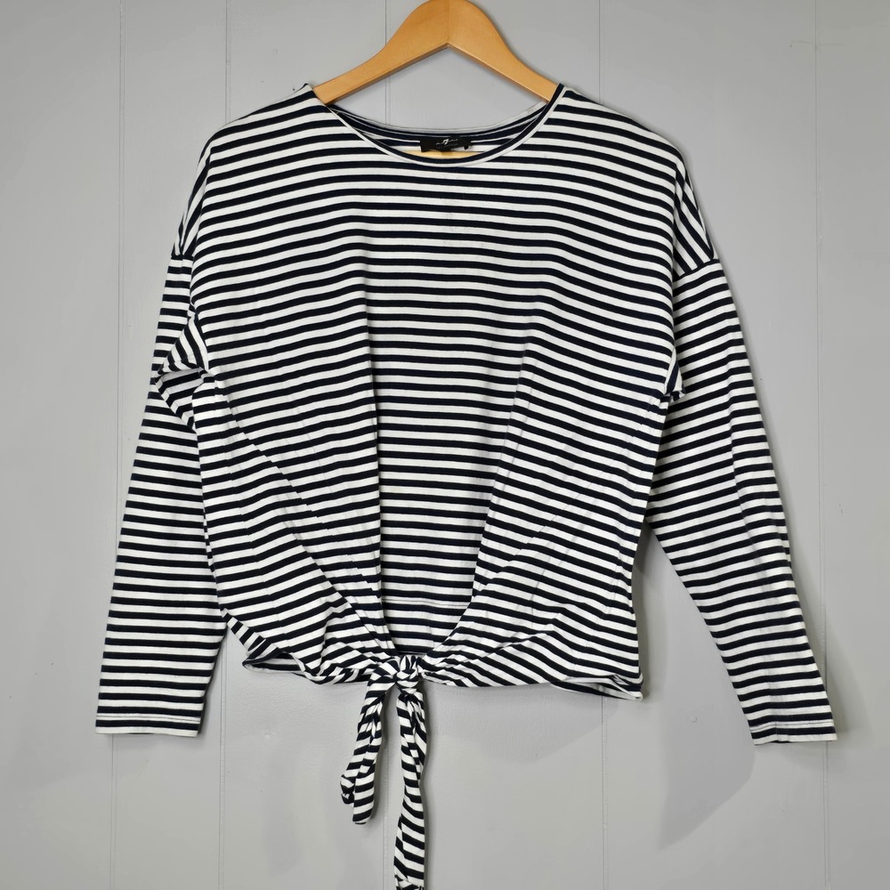 7 For All Mankind Women's Striped Top Tie Front LS Nautical French Breton Sz XS